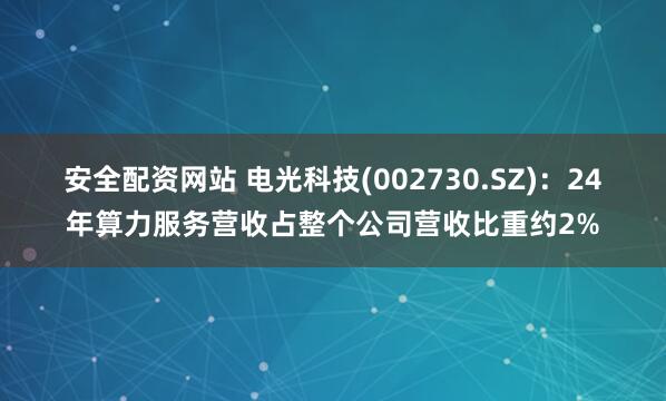 安全配资网站 电光科技(002730.SZ)：24年算力服务营收占整个公司营收比重约2%